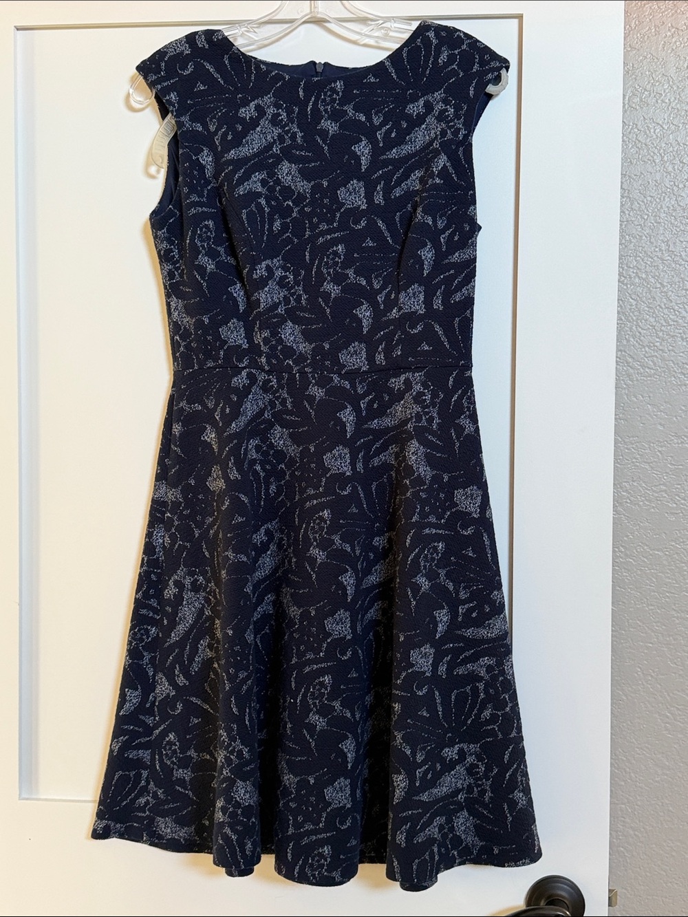 Maggy London Navy and Light-Blue Floral Midi Fit-and-Flare Dress